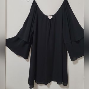 Parker Agave Black Silk Cold Shoulder Long Tiered Sleeve Boho Tunic Dress Small